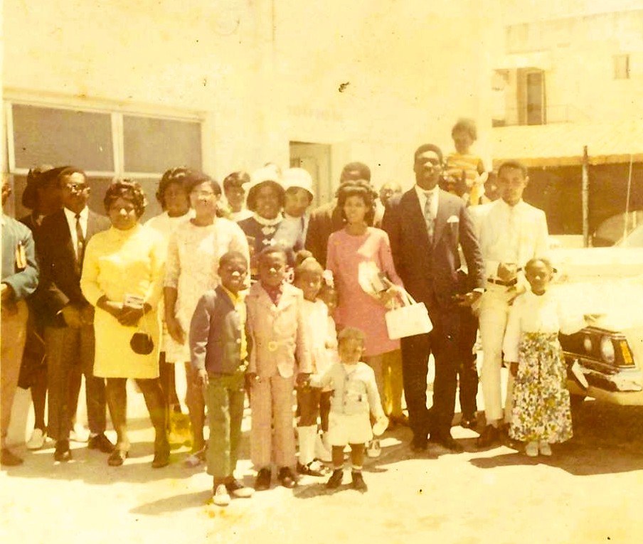 Beatrice Louissaint's family with the early Haitian community outside church in Miami